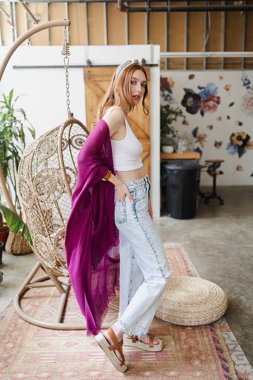 Sun - kissed Breeze Frayed Trim Kimono - QIVERA VERASun - kissed Breeze Frayed Trim KimonoQIVERA VERAéco - responsable