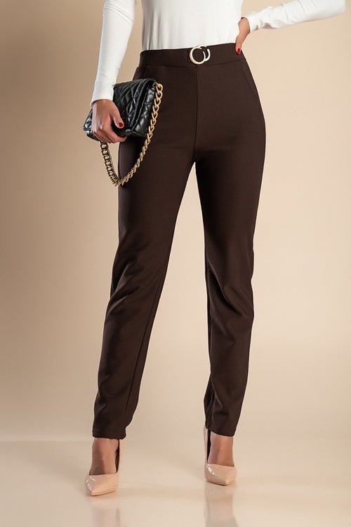 Fashion trousers with metallic detail, brown - QIVERA VERAFashion trousers with metallic detail, brownQIVERA VERAéco - responsable
