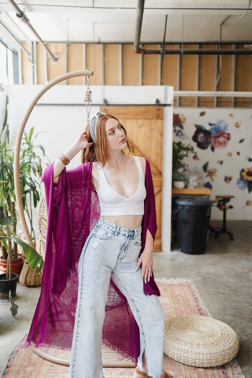 Sun - kissed Breeze Frayed Trim Kimono - QIVERA VERASun - kissed Breeze Frayed Trim KimonoQIVERA VERAéco - responsable