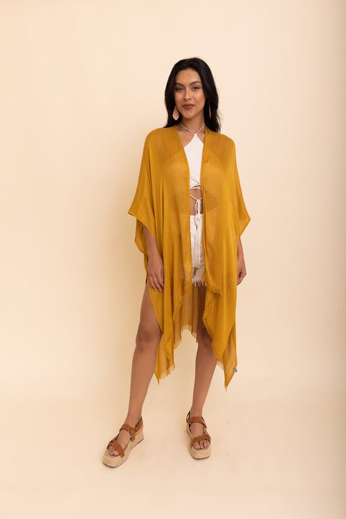 Sun - kissed Breeze Frayed Trim Kimono - QIVERA VERASun - kissed Breeze Frayed Trim KimonoQIVERA VERAéco - responsable